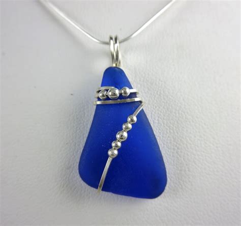 Elegant Cobalt Blue Sea Glass Necklace On Sterling Silver Wire Etsy