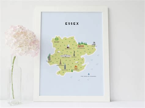 Essex Map Illustrated Map of Essex Print / Travel Gifts / Gifts for Travellers / United Kingdom ...