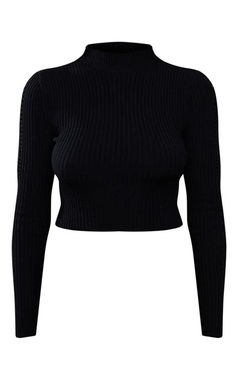 Black Sleeve Laddering Fitted Knit Jumper Prettylittlething