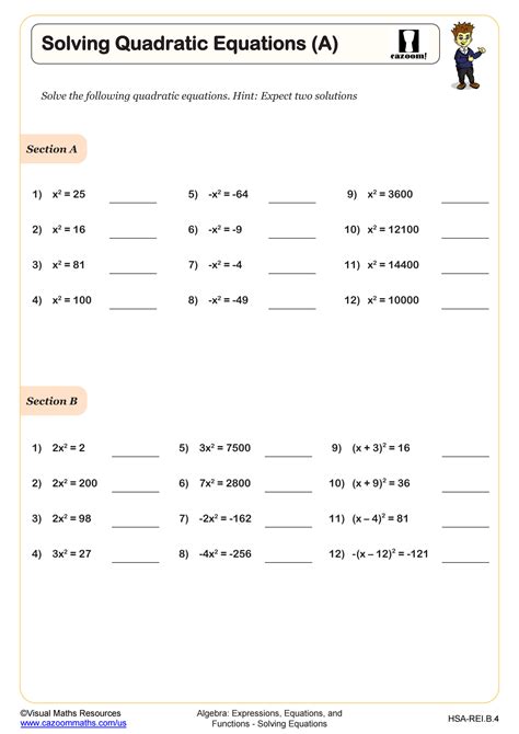 Quadratic Formula Worksheets Printable Online Answers Examples