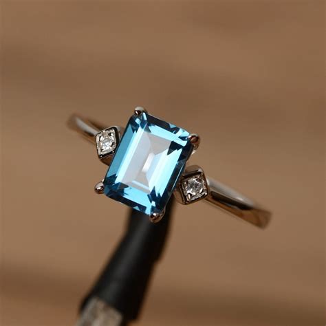 Rectangle London Blue Topaz Statement Ring Emerald Cut Simple Etsy