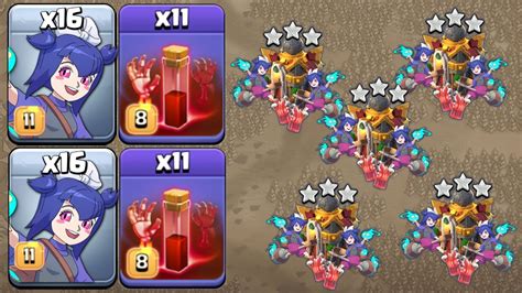 16 X Broom Witches 11 X Skeleton Spells Wow Th16 Attack Strategy Clash Of Clans Youtube