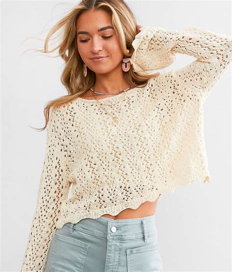 Willow And Root Scalloped Pointelle Cropped Sweater Womens In 2024