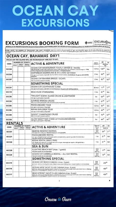 MSC Ocean Cay Excursions & Prices - Cruise Gear