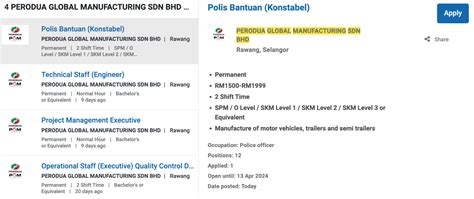 Iklan Jawatan Kosong Perodua Global Manufacturing Sdn Bhd Portal