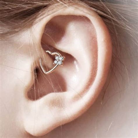 Rose Gold Daith Piercingbendable Heart Czs16gleft Etsy