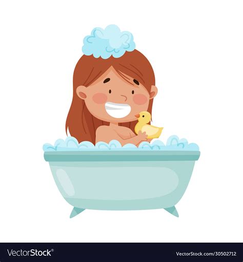 Cheerful Girl Taking A Bath Sitting In Bathtub And