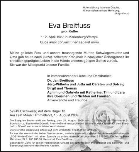 Traueranzeigen Von Eva Breitfuss Aachen Gedenkt