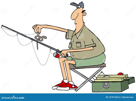 Fisherman Holding A Worm On A Hook Stock Illustration Illustration Of