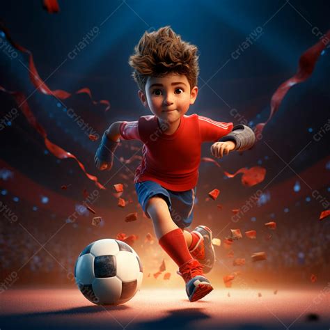 Soccer Player Boy Wearing Soccer Uniform With A 3d Soccer Ball 53