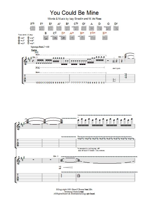 Download Guns N' Roses "You Could Be Mine" Sheet Music & PDF Chords | 14-Page Piano, Vocal ...