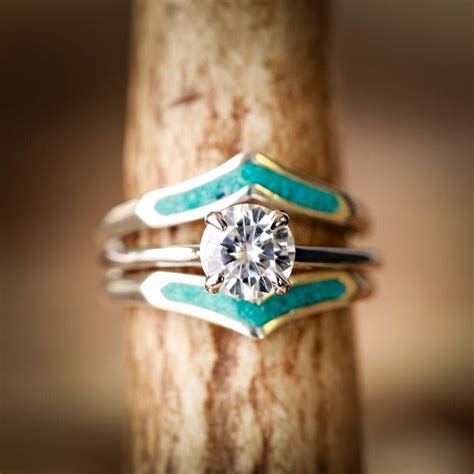 Womens Moissanite Engagement Ring With Turquoise Ring Etsy