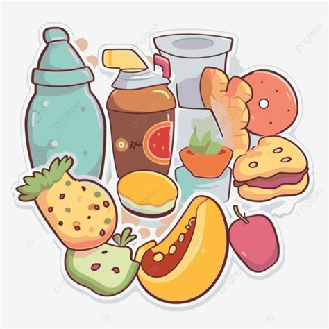 Stiker Yang Berisi Clipart Item Makanan Dan Minuman Yang Berbeda Vektor Desain Stiker Dengan