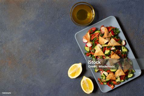 Traditional Fattoush Salad With Vegetables And Pita Bread Levantine