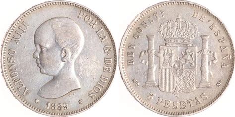 Spanien 5 Pesetas 1889 Alfonso XIII 1886 1931 VF MA Shops