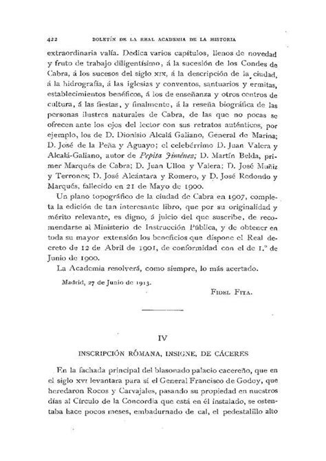 Inscripción romana, insigne, de Cáceres / Juan Sanguino y Michel | Biblioteca Virtual Miguel de ...