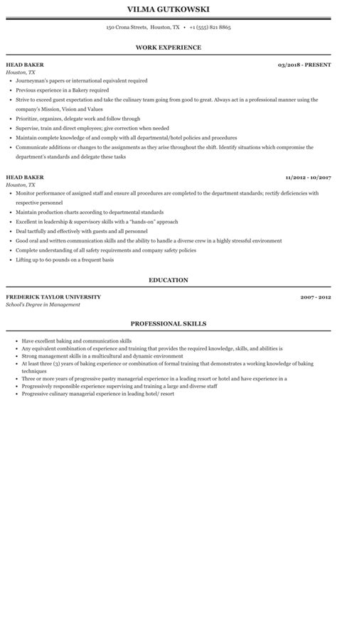 Baker Resume Objective