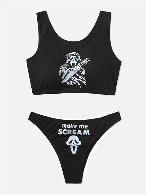 Spooky Skull Print Bikini Set Black S In Bikini Sets Online Store