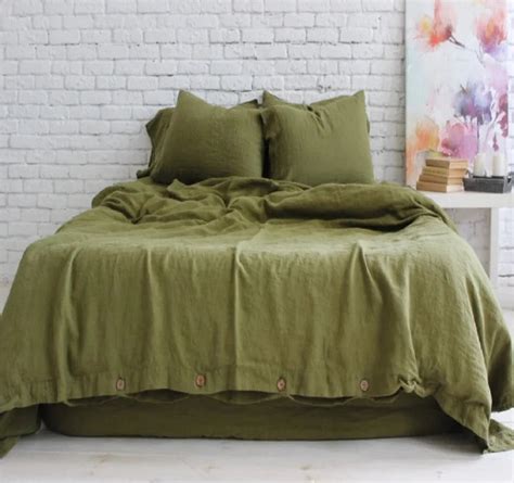 Olive Green Duvet Cover Stonewashed Soft Organic Linen Duvet Cover Two ...