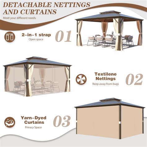 Erommy 12 X 14 Gazebo Polycarbonate Double Roof Canopy With Aluminum Erommy