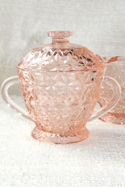 Jeannette Buttons And Bows Holiday Pattern Blush Pink Glass Cream And Sugar Set