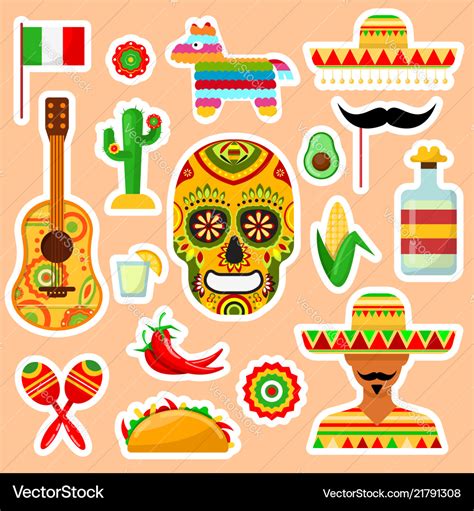 Set Of Mexican Stickers Royalty Free Vector Image