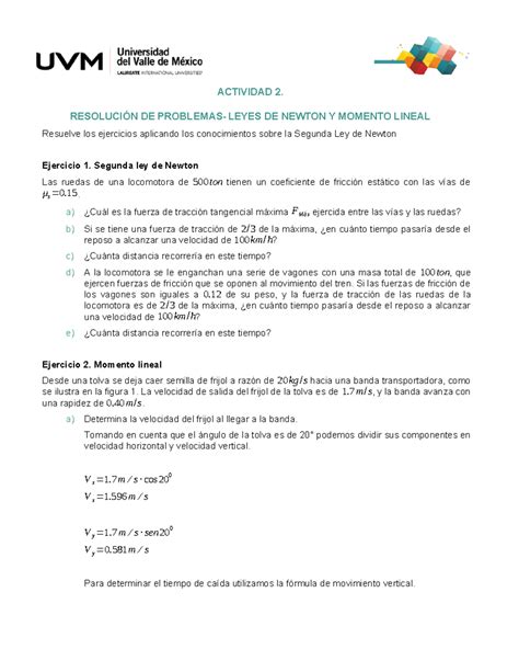 U Ejercicios Leyes Newton Actividad Resoluci N De Problemas