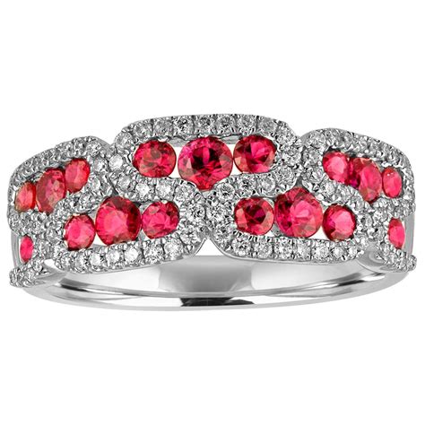 French Ruby Diamond Gold Platinum Band Ring at 1stDibs