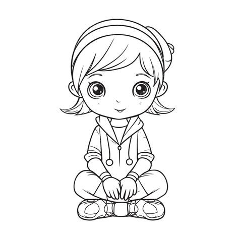 Cartoon Girl Sitting Down Coloring Page Outline Sketch Drawing Vector ...