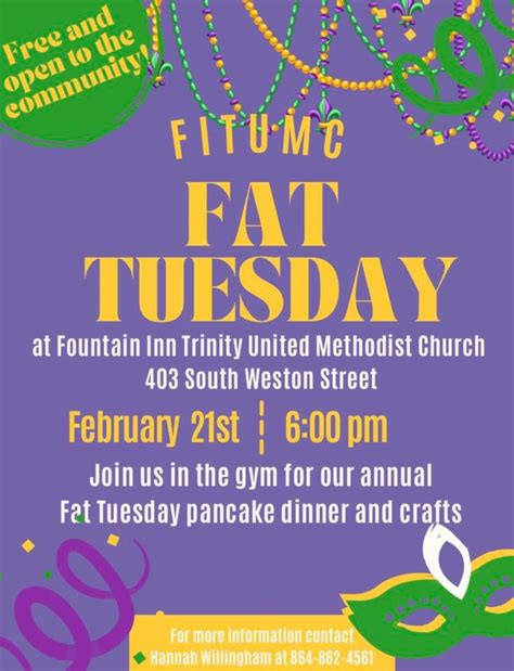 Fat Tuesday Pancake Dinner Trinity United Methodist Church Fountain