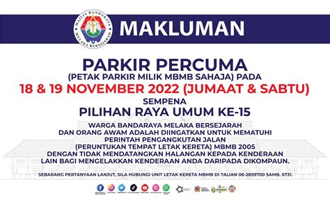 Portal Rasmi Majlis Bandaraya Melaka Bersejarah Mbmb Parkir Percuma