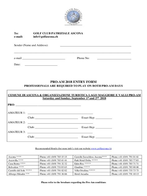 Fillable Online Pro Am Entry Form Golf Ascona Fax Email Print