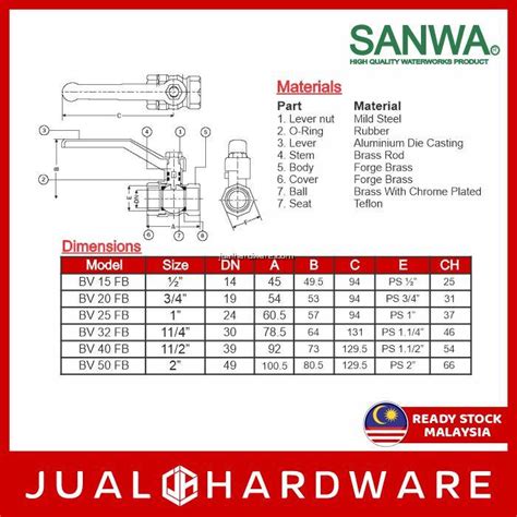 Jh Sanwa Brass Ball Valve Full Bore Water Pipe Fitting Injap