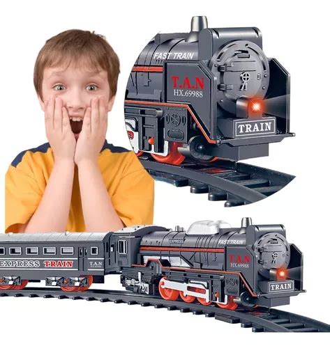 Trem Locomotiva Infantil Vag Es Trilhos Som E Luz