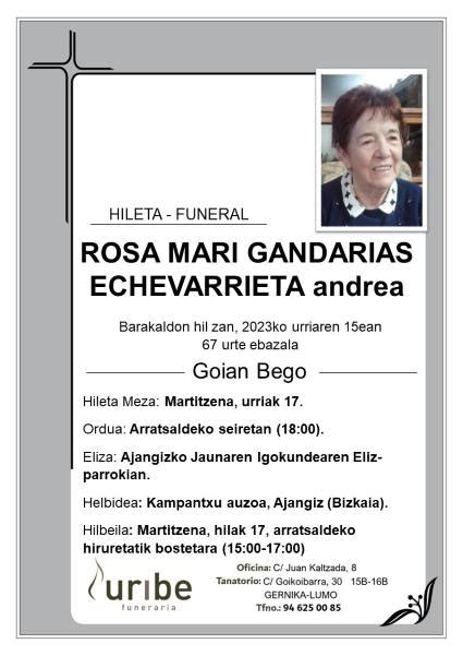 ROSA MARI GANDARIAS ECHEVARRIETA Funeraria Tanatorio Crematorio Uribe