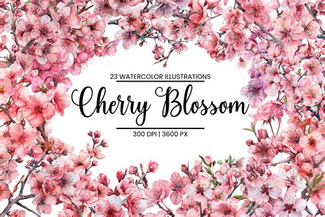 Watercolor Cherry Blossom Illustrations Graphic by Fun Digital ...