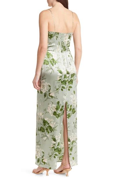 Reformation Frankie Floral Print Silk Dress In Green Modesens