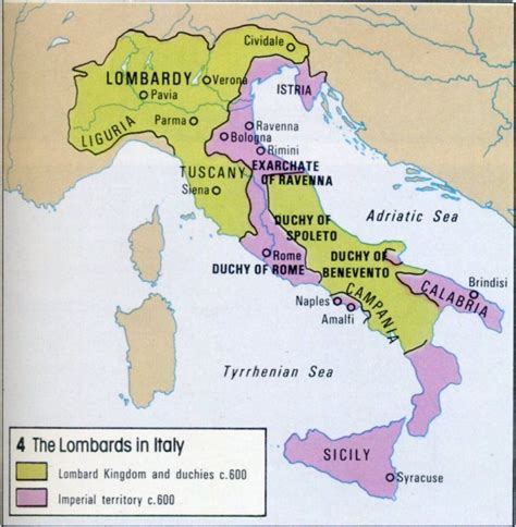 Italy In 600 Showing Lombard And Imperial Territories Italia