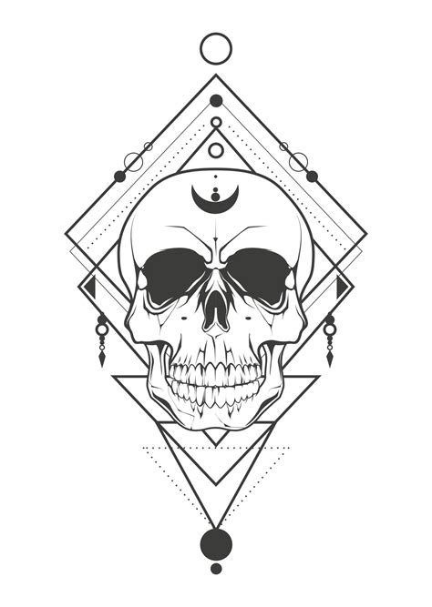 Skull Tattoo Art With Sacred Geometric Elements Vector Illustration