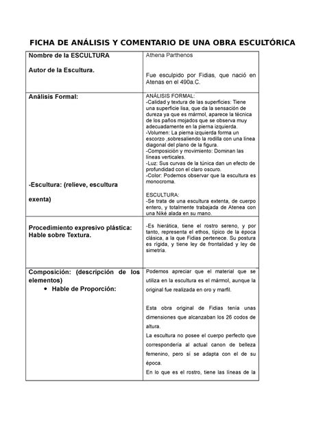 Dueñas Ojeda Ficha DE Escultura FICHA DE ANÁLISIS Y COMENTARIO DE