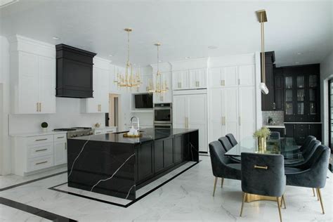 Black And White Kitchen With Gold Accents