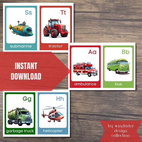 Vehicle Alphabet Flashcards, Alphabet Flashcards, ABC Flashcards ...