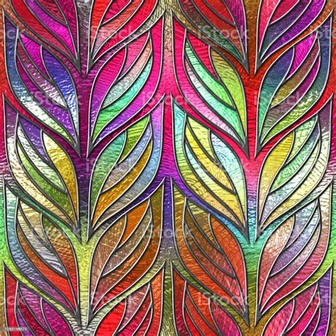 Stained Glass Seamless Texture With Leaves Pattern For Window Colored Glass 3d Illustration