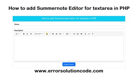 How To Add Summernote Editor For Textarea In Php Youtube