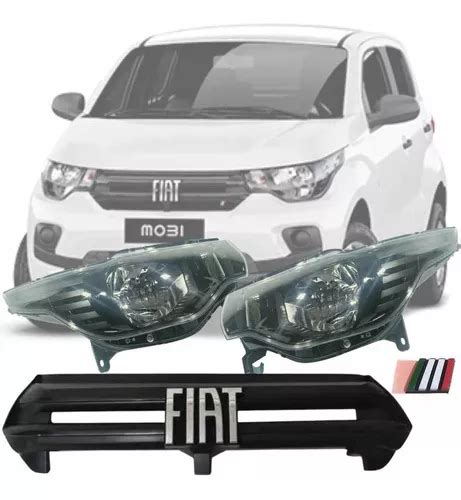 Kit Par Farol Dianteiro Grade Emblema Fiat Mobi Original Parcelamento