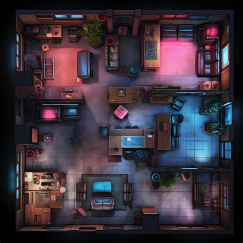 14 Cyberpunk Apartment Battlemaps Sci Fi Dnd Battle Map Cyberpunk D