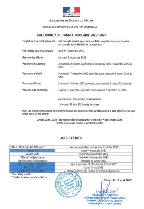 Mission française Voici le calendrier scolaire 2022 2023 Challenge ma