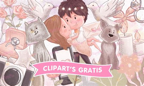 Cliparts Amor Y Amistad Pareja Floral Mascotas Watercolor