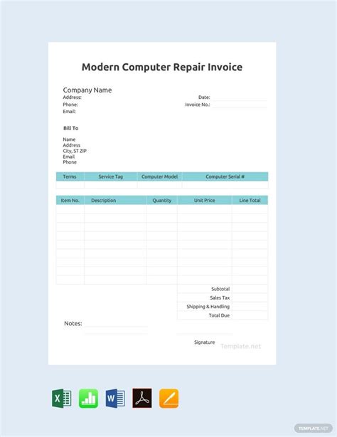 Free Modern Computer Repair Invoice Template Invoice Template ... 