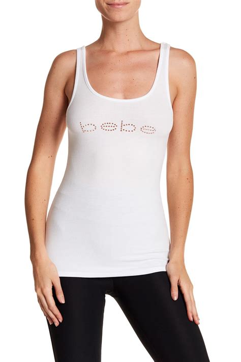 Bebe Ribbed Rhinestone Logo Tank In White Lyst